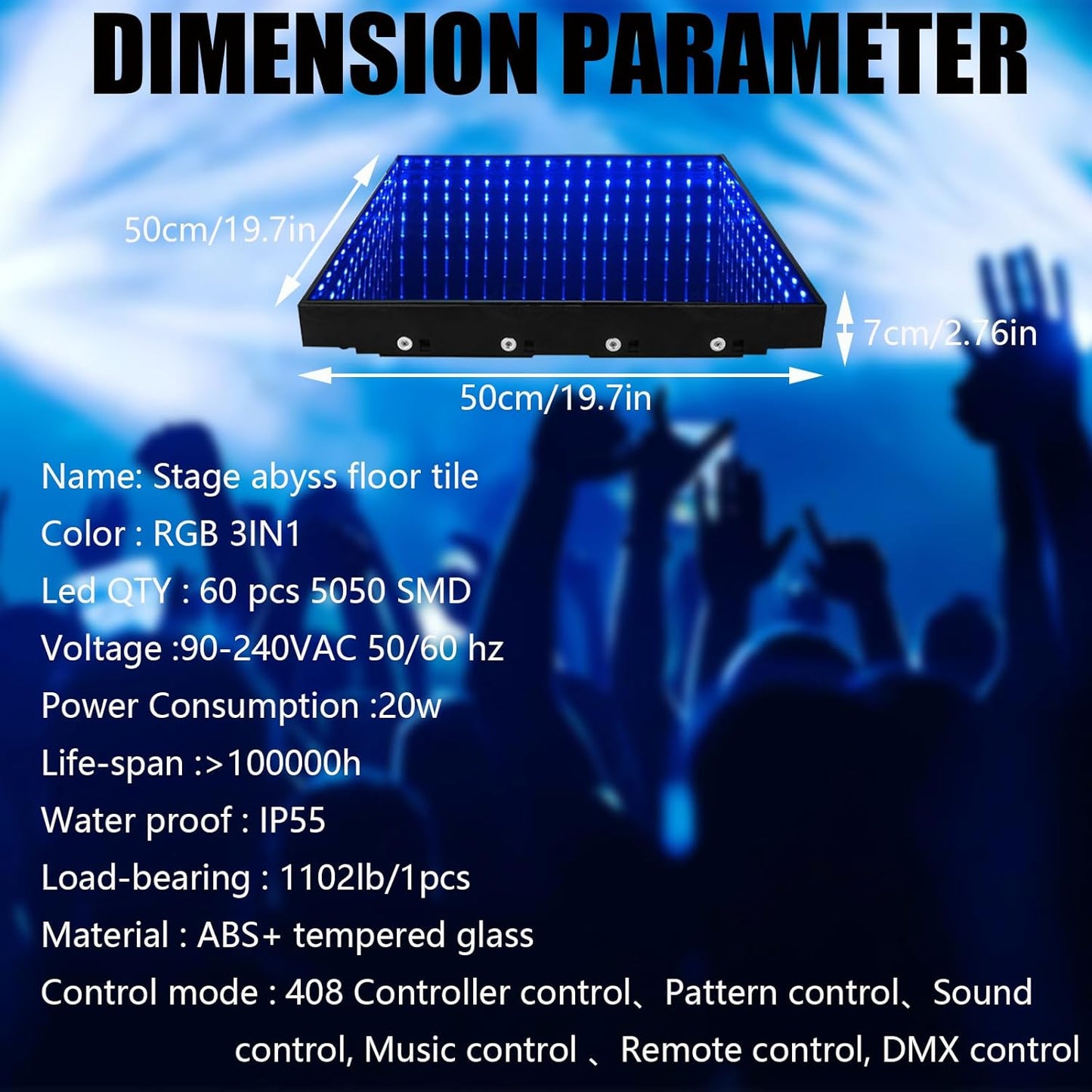 Dance Floor Stage Lights Tempered Glass Infinity Mirror Panel 3D Effect Led Dance Floor for Wedding Party Customizable (3D-Magnetic, 49PCS(11.5FTX11.5FT))