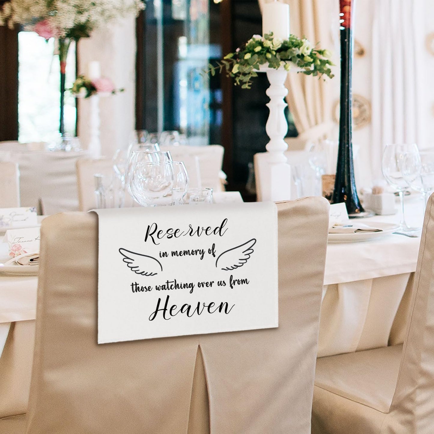 Reserved Seating Chair Signs, In Loving Memory Memorial Wedding Sign Pew Cloths Seating Placeholder for Church Pews, Wedding Decorations for Reception Celebrations Event (Heaven, 1 PC)