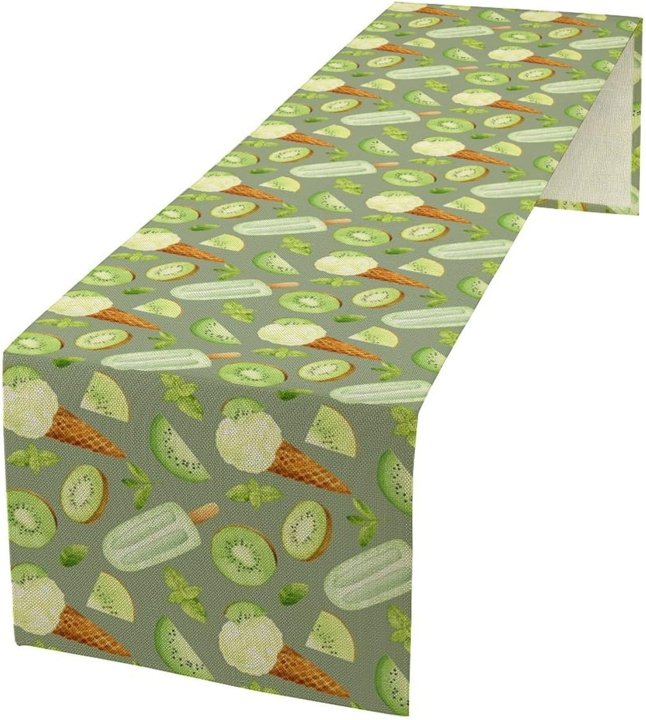 Summer Ice Cream Popsicles Table Runner, Watercolor Green Kiwi Seasonal Fruit Sweet Dessert Dinner Runner for Party Holiday Home Kitchen Dining Table Decor 13"x36"