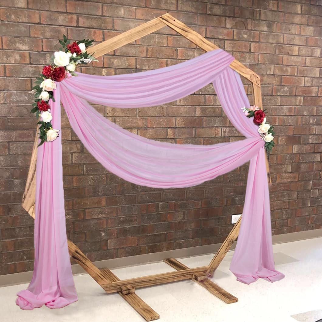 2 Panels 20Ft Wedding Arch Draping Fabric Baby Pink Chiffon Fabric Drapery Wedding Holiday Parties Ceiling Sheer Chiffon Drapes for Background Chiffon Fabric Drapes for Party Ceremony Arch Stage Decor