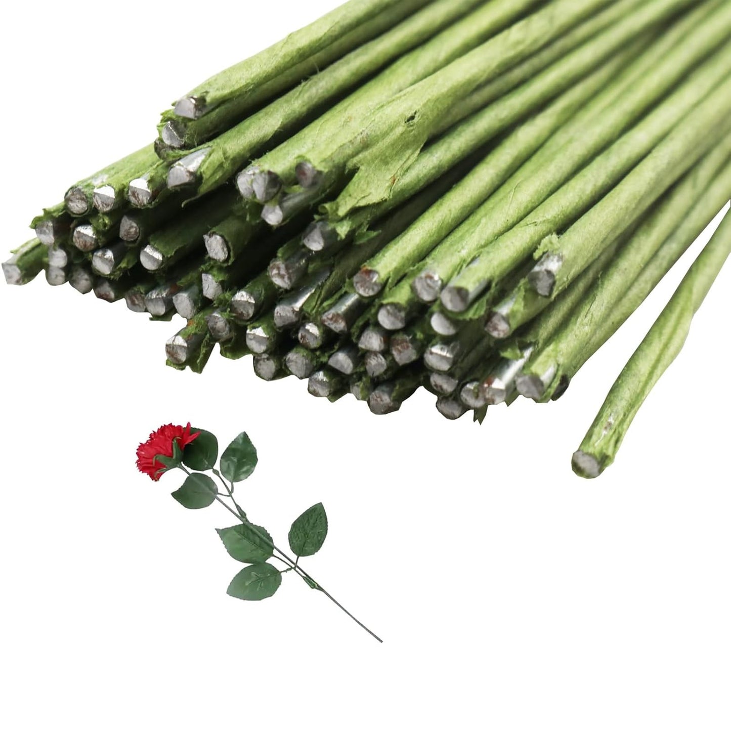 100 Pieces 18 Gauge Green Paper Covered Floral Wire Stems for DIY Crafts, Artificial Flower Arrangements 16 inch Paper Covered Floral Stems