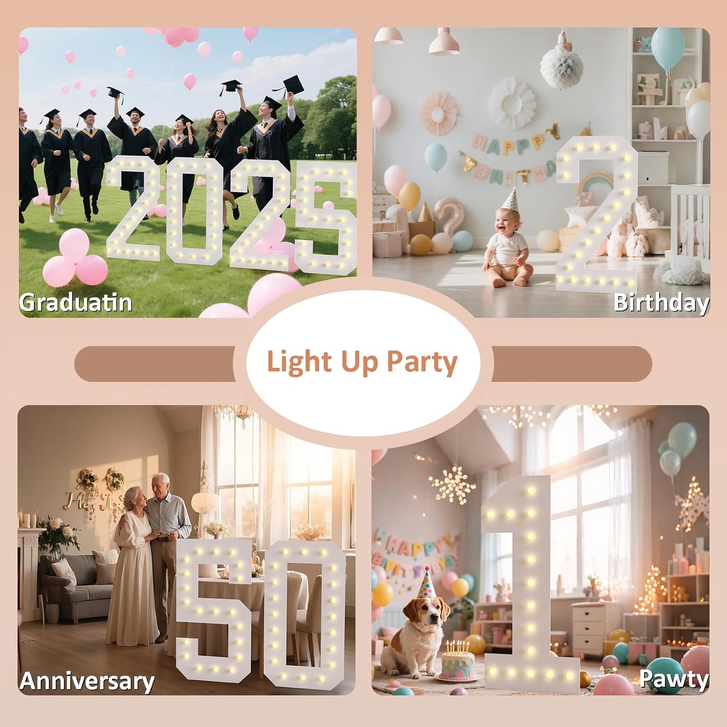 4FT Light Up Numbers, Marquee Numbers 4 Feet Tall Giant Number 16 Mosaic Big Number Sign for 16th Birthday Party Backdrop Anniversary Decorations, Pre-Cut Large Frame Number 16