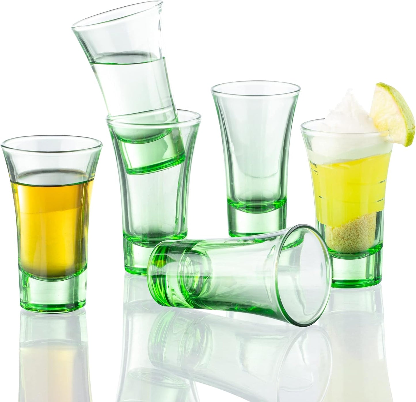 M&N HOME Ombre Green Shot Glass Set, 2 Oz Set of 6 Colored Shot Glasses, Whiskey Glasses, Tequila Shot Glasses, Cocktail Glasses, Round Shot Glasses for Vodka, Spirits & Liquor (Gradient Green Set)