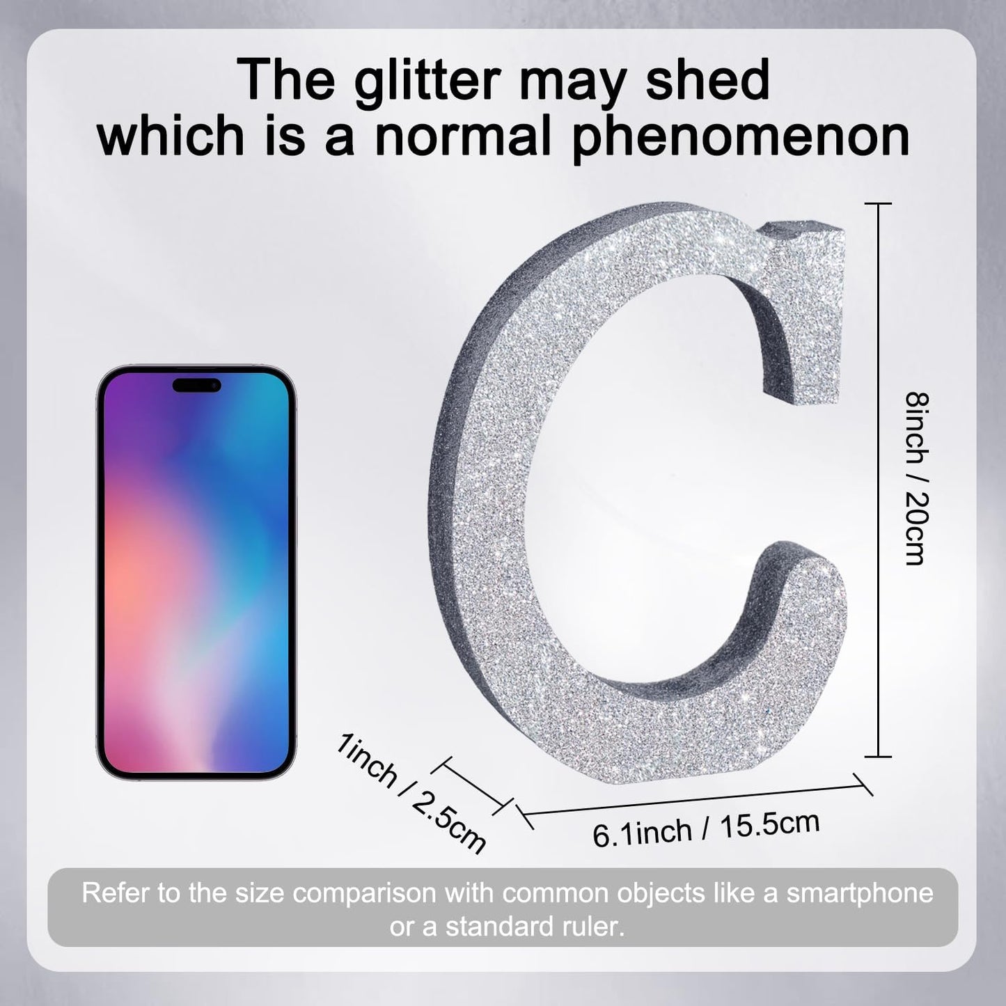 TONIFUL 8 Inch Silver Glitter Letter C Table Centerpiece A-Z Silver Birthday Party Decorations,Silver Alphabet C for Birthday,Chrismas,Graduation,Bridal Shower,Wedding,Anniversary Party Supplies