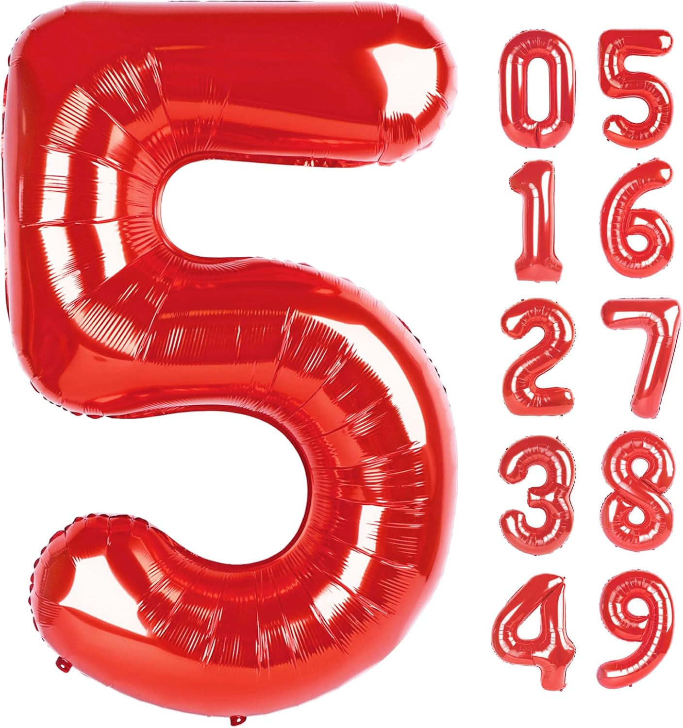 Number Balloon 40 Inch Red 5 Balloon, Five 5th Birthday Digital Foil Balloons For Boy Girl, 2025 Red Numbers 5 15 25 35 45 55 Birthday Party Decorations