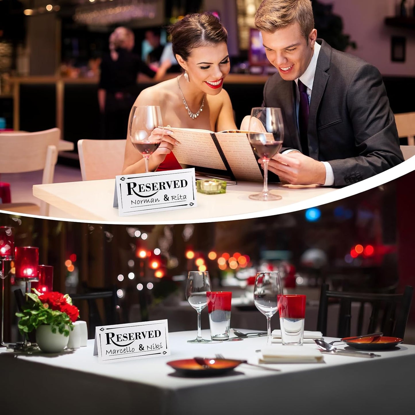 300 Pcs Paper Table Reserved Sign with Name Line Reserved Seating Signs Bulk Double Sided Signs for Reserving Seats Restaurant Wedding Reception Church Board Business Meeting (White Black)