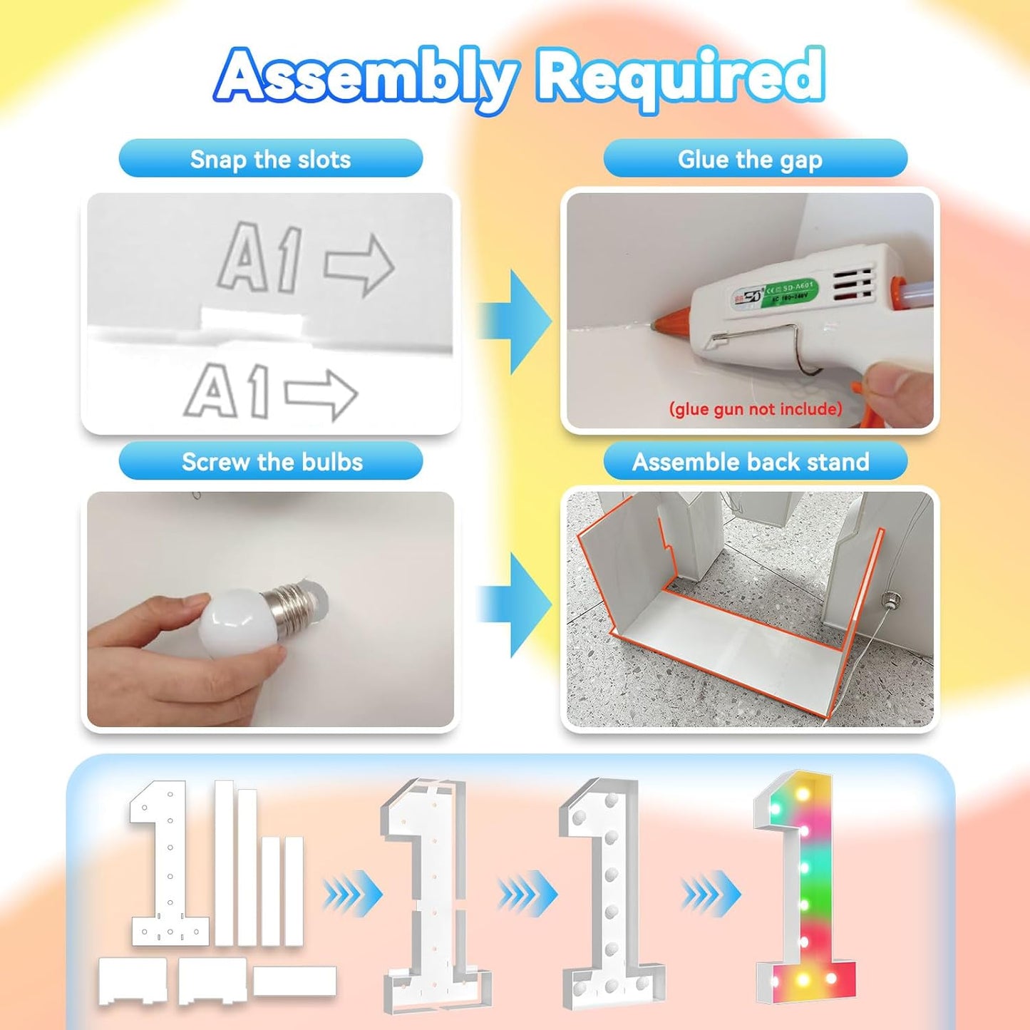 Ledido 4FT Marquee Light Up Numbers, 34 Colors Changing Marquee Numbers 4 Feet Tall with Remote, Big Numbers for Party Wedding Graduation Birthday Decoratoons, Large Light Up Number 1