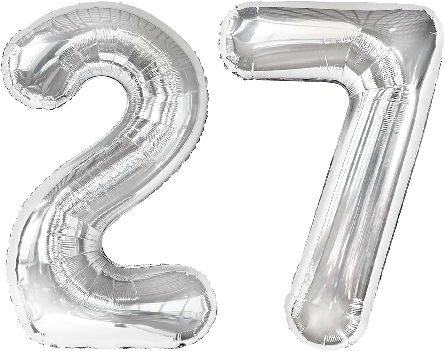 Silver Number 27 Birthday Balloon 40 Inch, Digital Balloons for 27 72 Party Celebration Decorations Supplies, Mylar Foil Numbers Balloon for 27 Wedding Anniversary