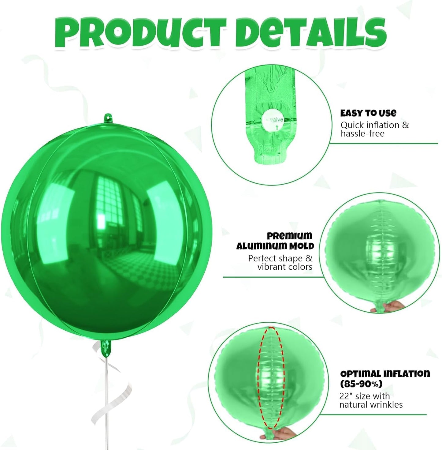 Green Foil Balloons, 6 Pcs Large Green Metallic Round Balloons, 22 Inch Big Round Foil Balloon for Graduation Birthday Party Baby Shower Wedding Decorations