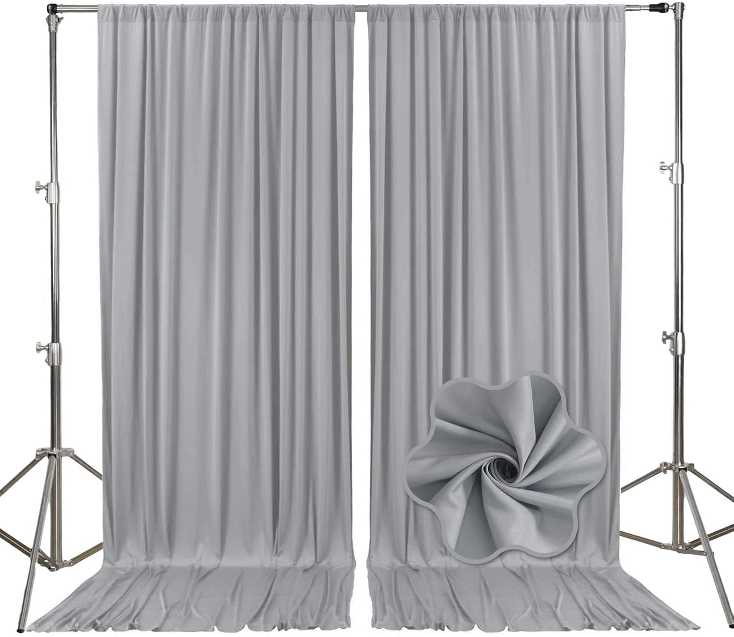 10ft x 10ft Dark Grey Backdrop Curtains for Parties, Fabric Satin Background Curtain with Rod Pockets for Weddings, Birthday, Baby Shower, Photography, Graduation Party Backdrop Drapes, 2 Panels