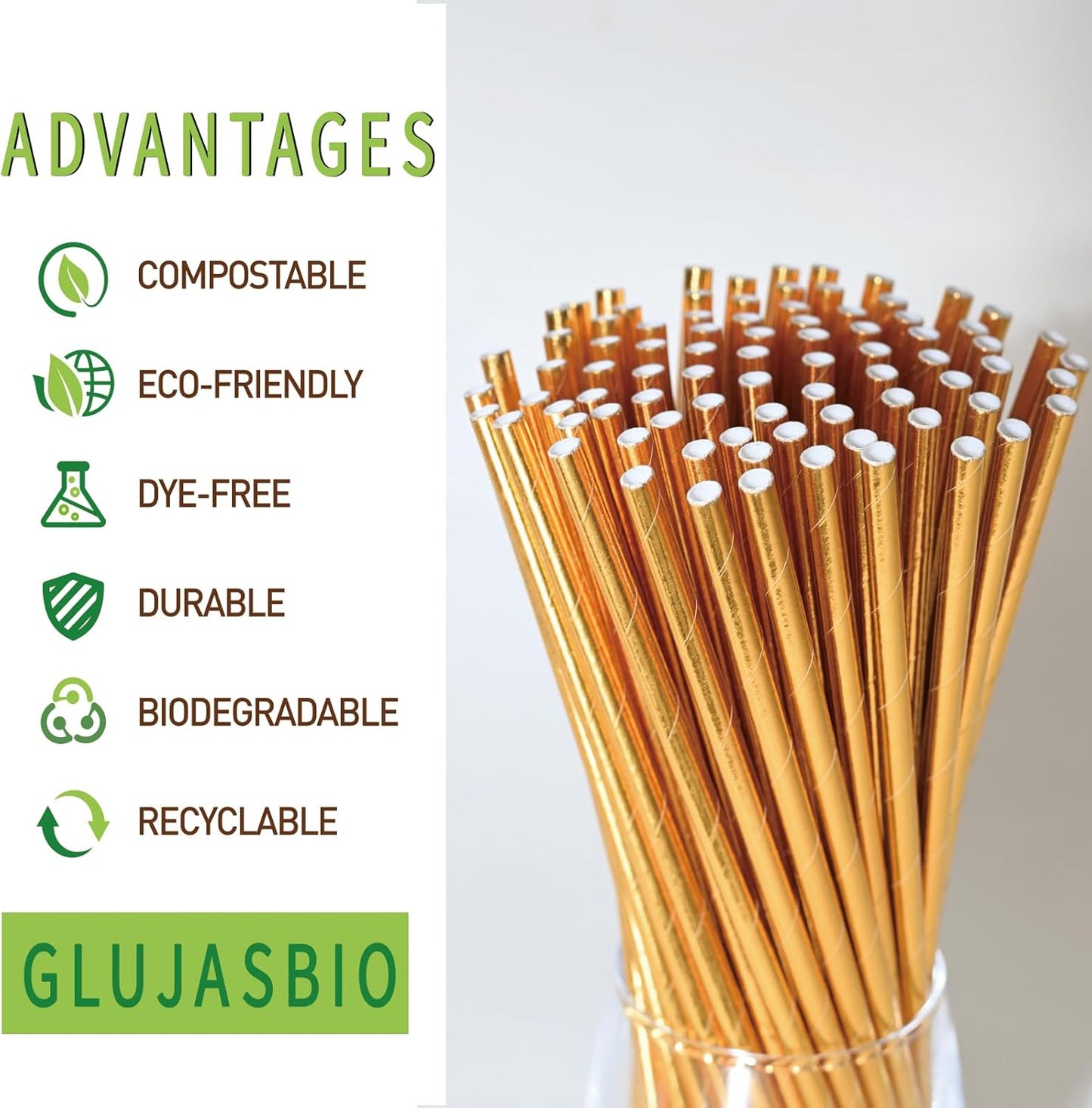 Gold Paper Straws, Disposable Drinking Straws for Graduation, Birthday, Wedding,Cocktail Party, 7.75" x 0.24" - 100 Pack