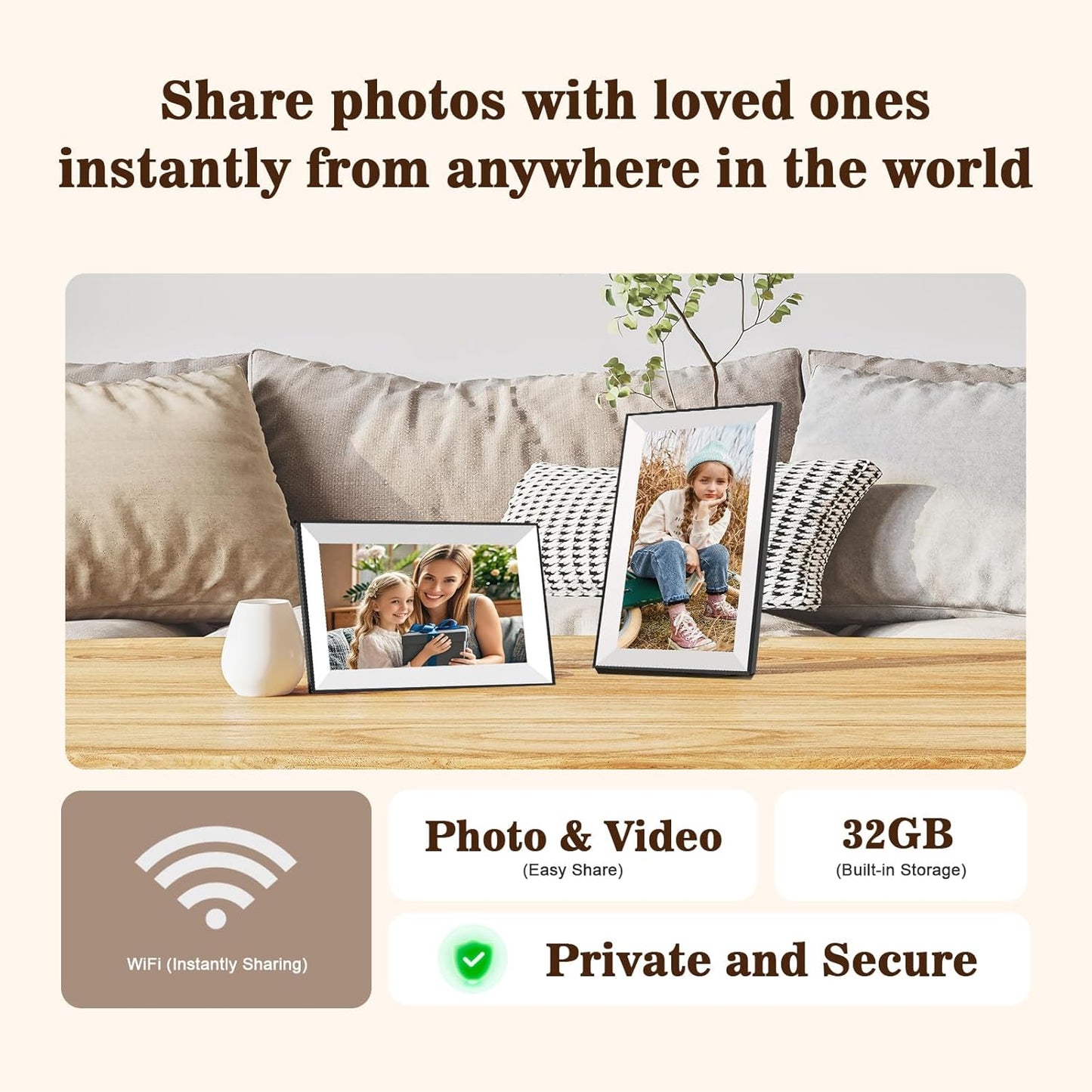 Digital Picture Frame, Frameo 10.1 inch Smart WiFi Digital Photo Frame with HD IPS Touch Screen Slideshow Display 32GB Memory Auto-Rotate, Photo Frame Electronic Best Gifts for Birthday, Wedding, Mom