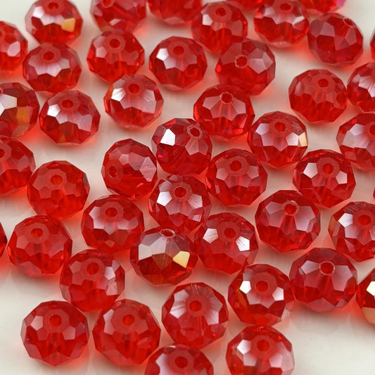 50pcs 10mm Crystal Glass Beads for Crafts Faceted Rondelle Glass Beads for Jewelry Making Crystal Spacer Beads for Necklaces Bracelets Earrings DIY Craft(Red AB)