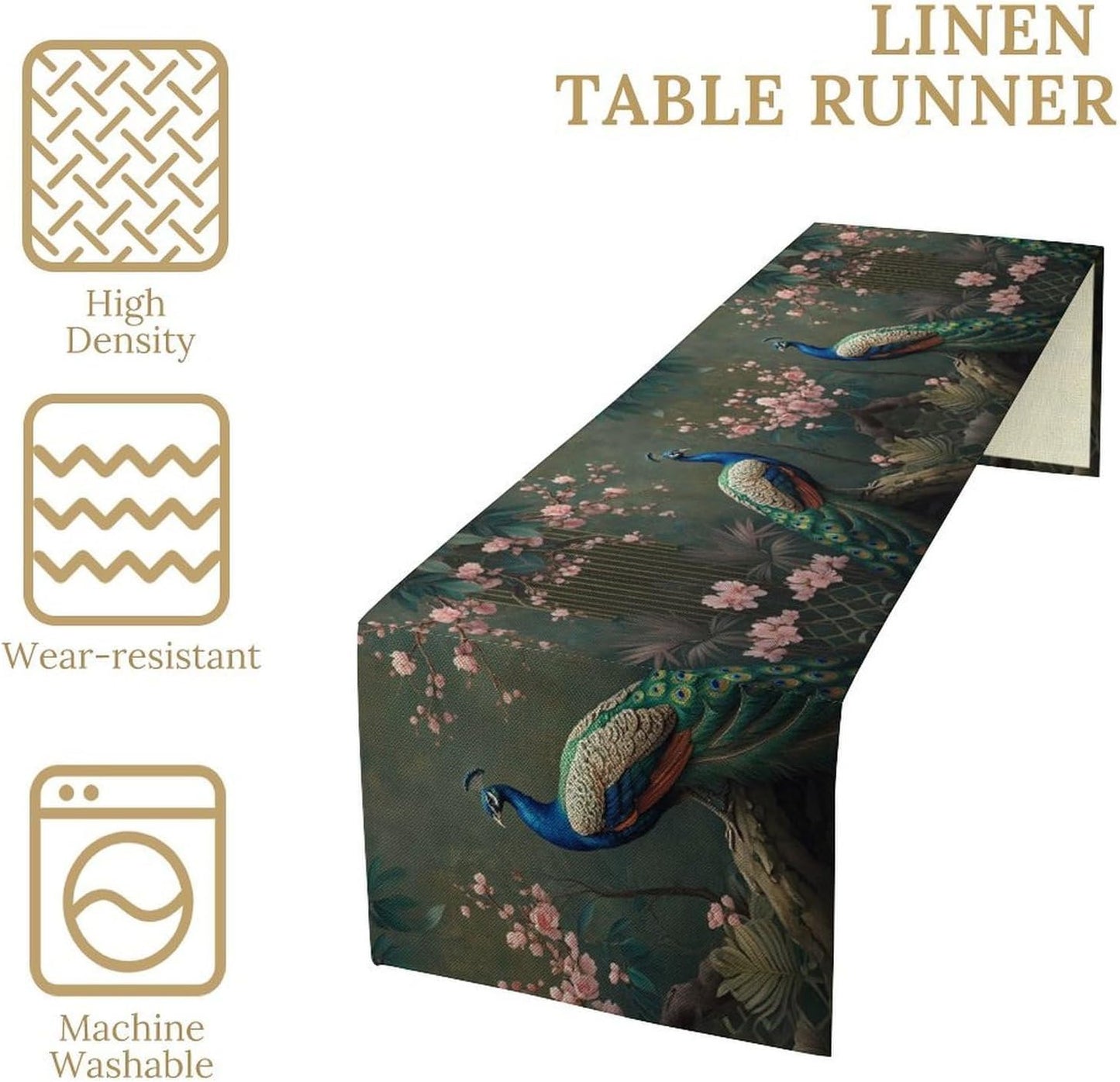 Peacock Table Runner,Vintage Aesthetic Peacock Birds Table Runner for Home Kitchen Dining Party Indoor Outdoor Decoration 13x70 Inch