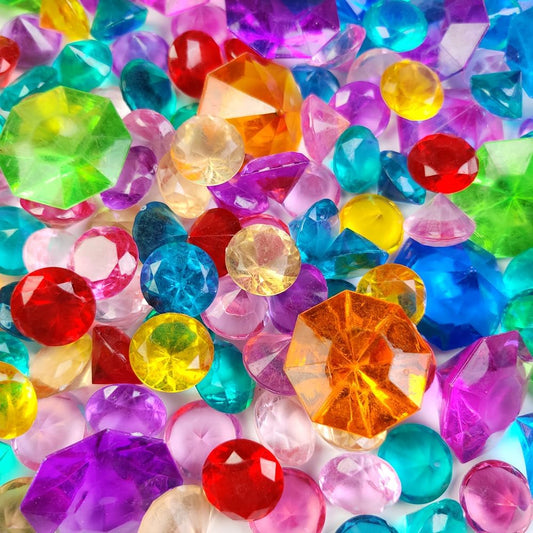 HappyFiller 130 PCS Acrylic Diamonds Fake Crystal Gems 2 Size Mixed for Swimming Pool Pirate Treasure Box Hunt Jewels,also Wedding Party Decor Table Scatters,Colored Vase Fillers
