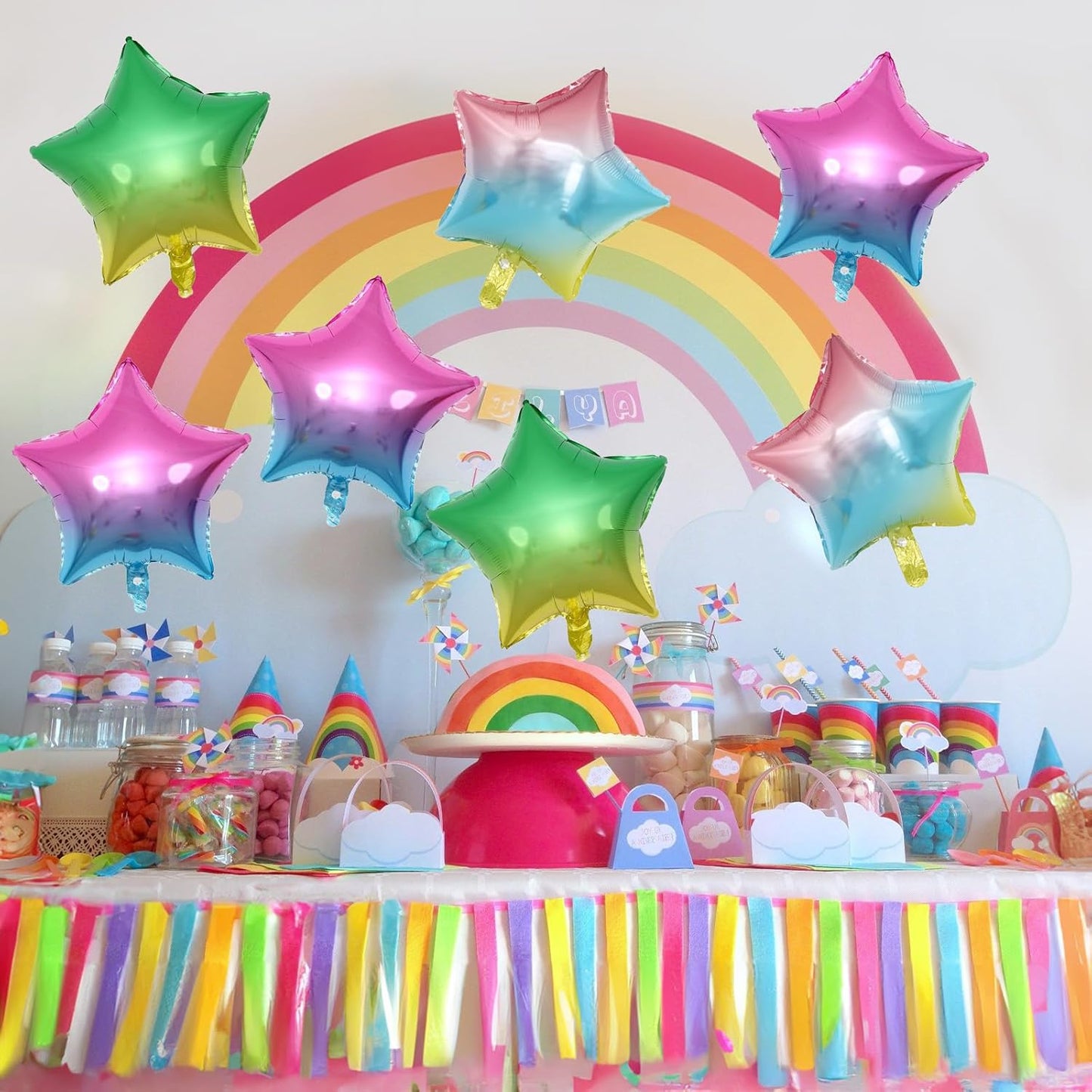 Gradient Color Star Foil Balloons, 18 Inch Rainbow Stars Shape Mylar Helium Balloons Colorful Pentagram Aluminum Foil Party Balloons for Kids Birthday Rainbow Party Coloful Theme Party Decoration