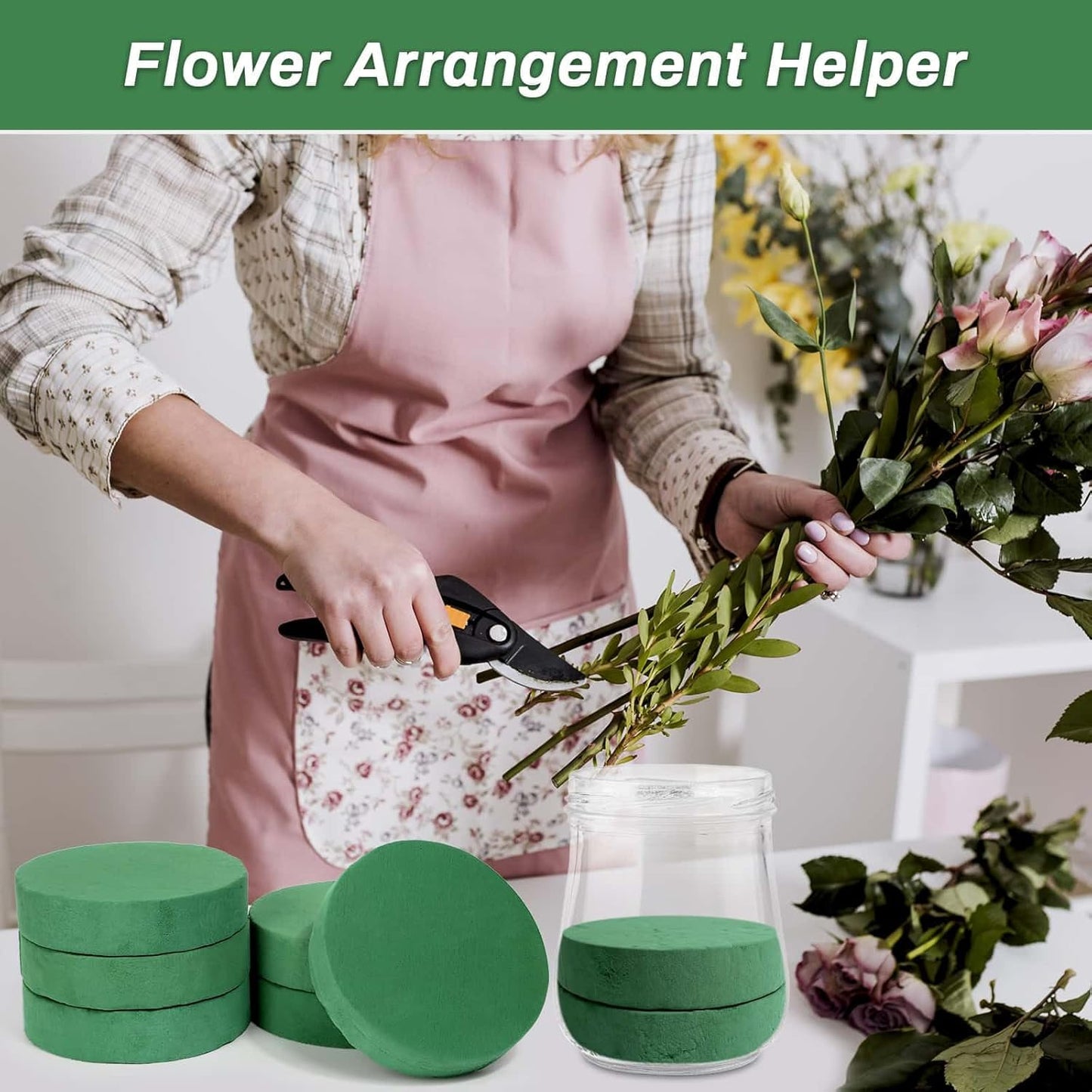 6 Pcs Round Floral Foam Blocks for Flower Arrangements (Diameter6.5”) Large Wet and Dry Green Flower Florist Foam Round for Fresh and Artificial Flowers, Plant Decorations