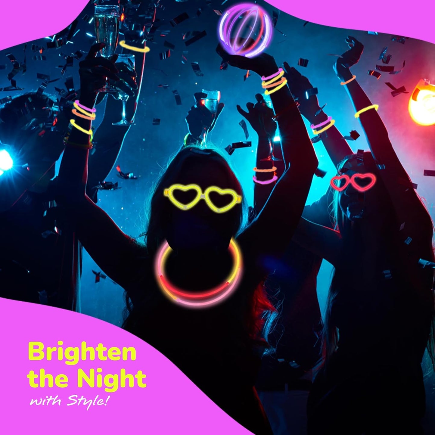 ArtCreativity Glow in the Dark Bracelets and Glasses - Includes 20 Heart-Shaped Frames, 60 Glowsticks, and 60 Connectors - Glow in the Dark Party Supplies in Assorted Colors - Glow Party Favors