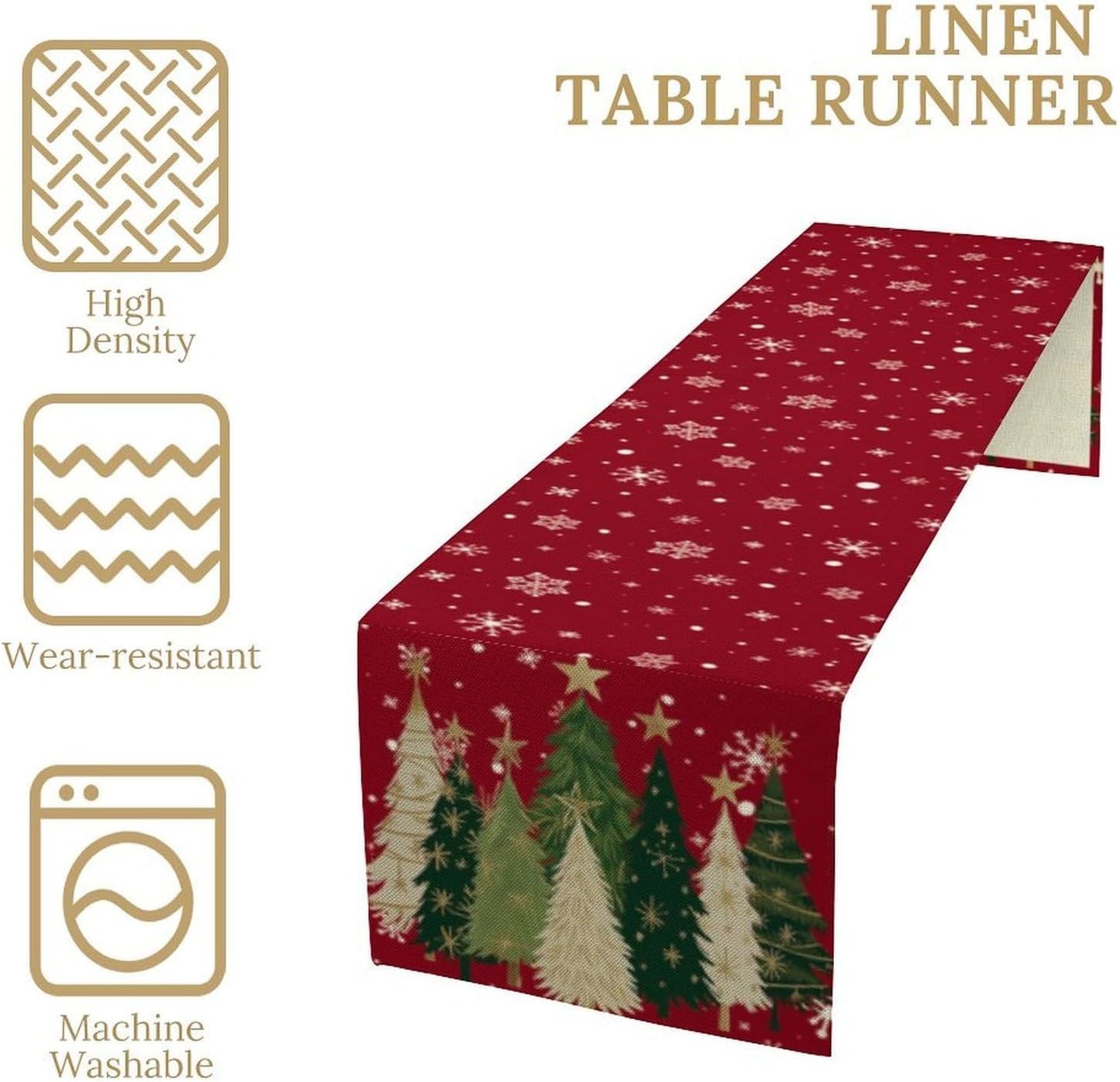 Merry Christmas Table Runner,Red Christmas Tree Snowflake Winter Seasonal Table Cloth Kitchen Dining Table Decoration for Home Party Decor 13x36 Inch