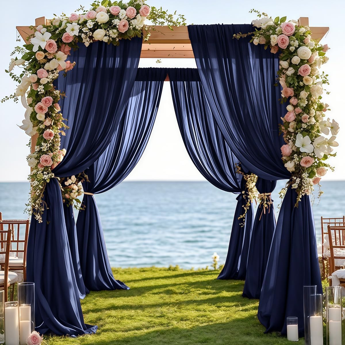 Fall Navy Blue 2 Panels Wedding Arch Draping Fabric 29" x 20Ft Sheer Drapes Outdoor Curtain for Wedding Party Baby Bridal Shower Arch Ceiling Backdrop Decor