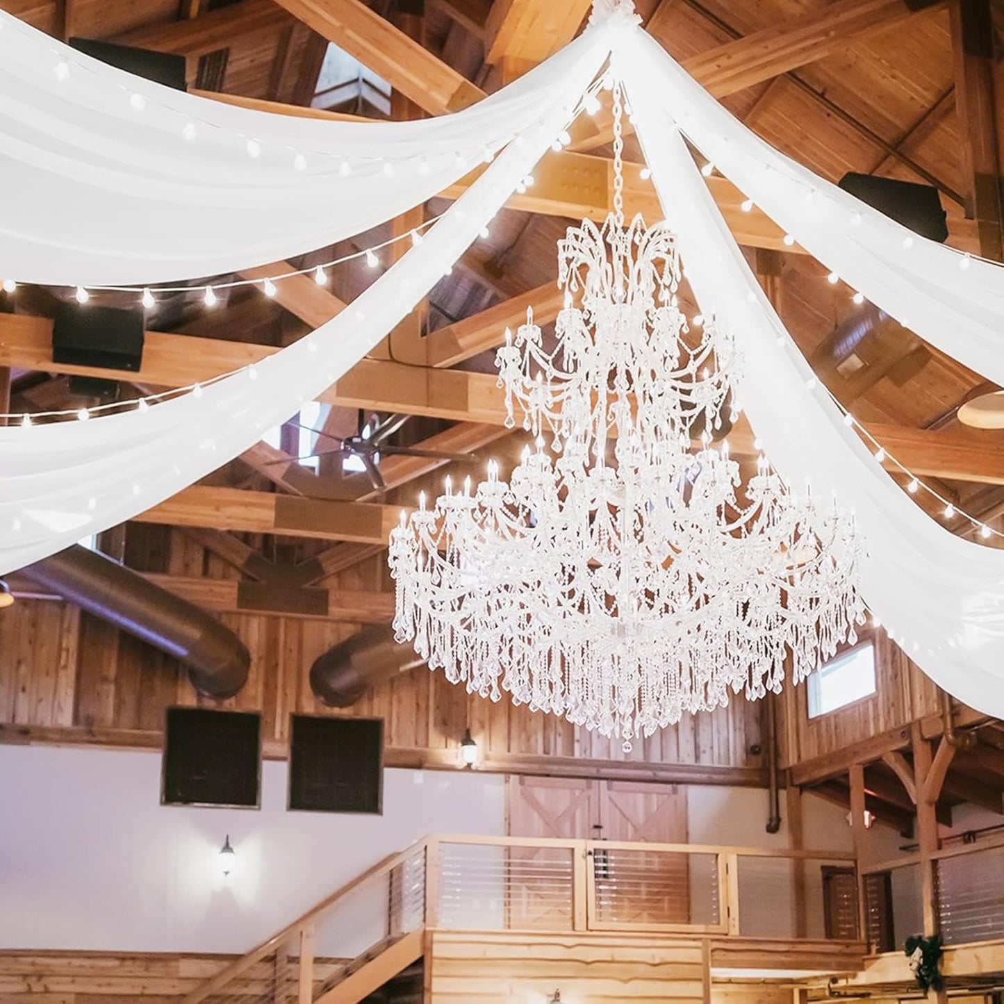 4 Panels White Ceiling Drapes for Wedding 5ftx20ft Chiffon Fabric Arch Draping Curtains for Party Ceremony Birthday Baby Shower Reception Stage Ceiling Decorations