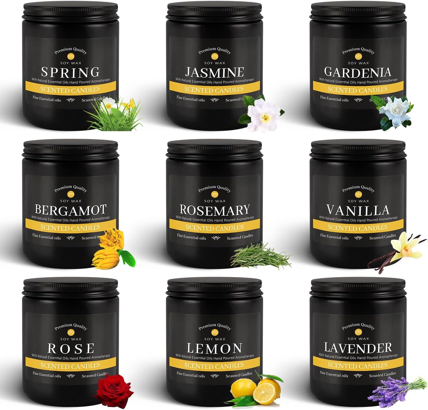 9Psc Scented Candles Set | Men Candle Set,7oz Gifts for Men Aromatherapy, Soy Candle(Black)