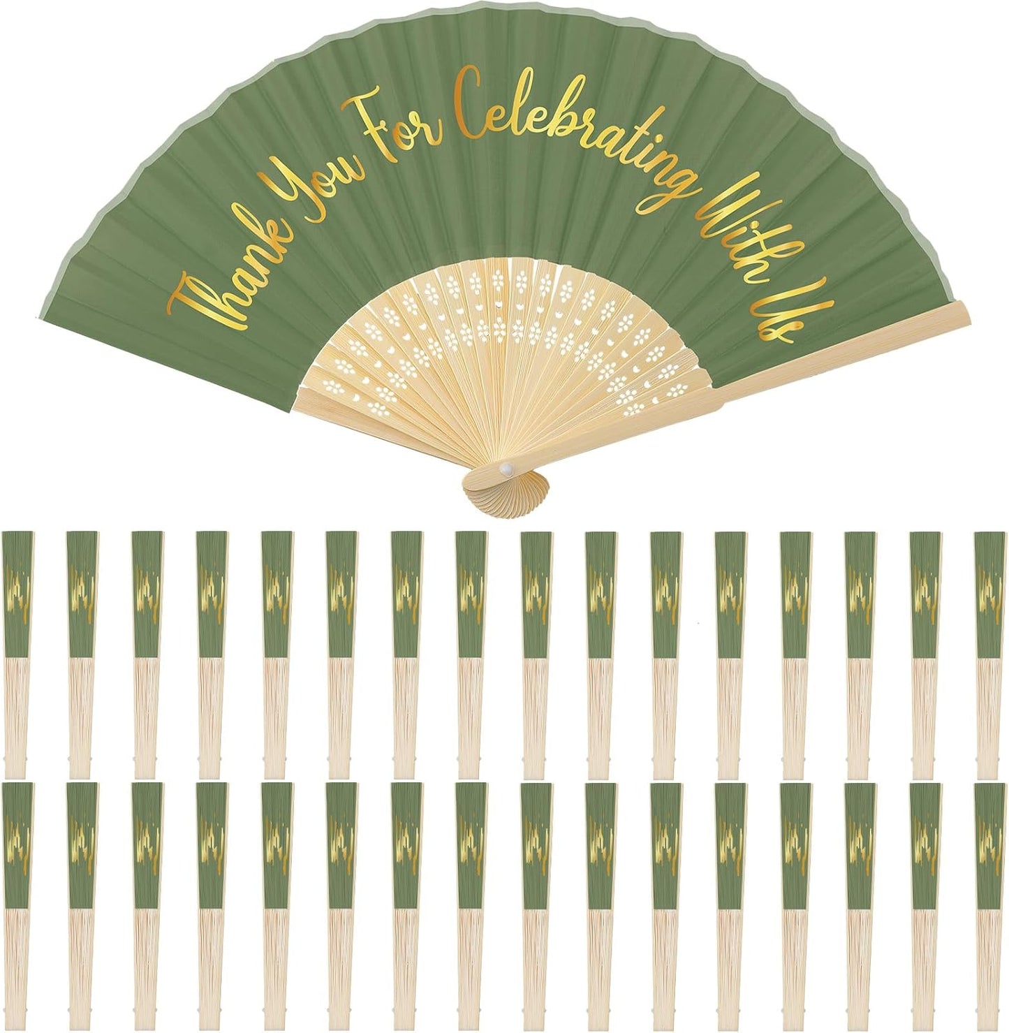 Jetec 50 Pcs Wedding Fans for Guests Bulk Silk Hand Fans Handheld Folded Thank You for Celebrating with Us Wedding Favors for Bridal Bridesmaid Baby Shower Dancing Party Church Gift(Dark Green)