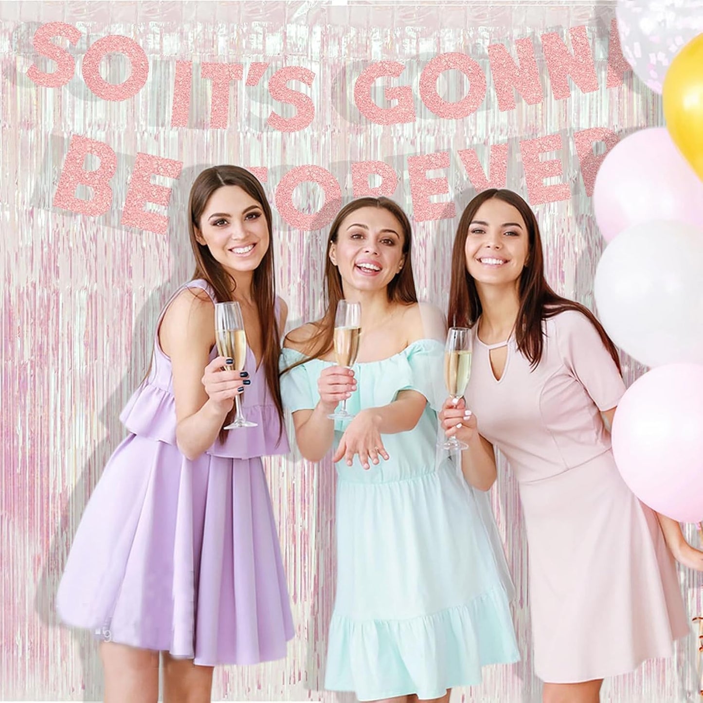 BRAVESHINE Party Decorations Iridescent Foil Fringe Backdrops - 2 Pack 3.2 x 6.5 ft Holographic Tinsel Photo Booths Pros Streamer Curtains for Easter Girl Birthdays Engagement Unicorn Parties - Clear