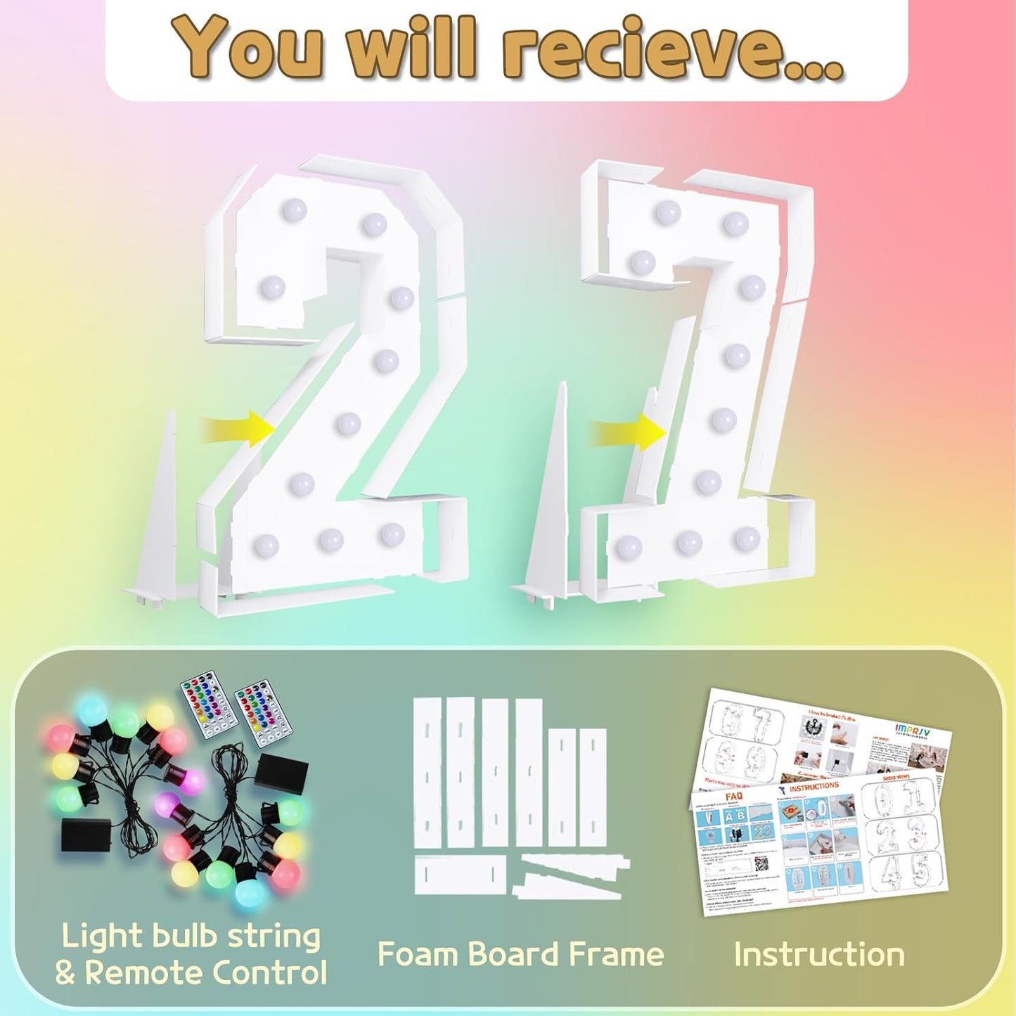 Marquee Numbers 27th-Birthday Decoration: Colorful 4FT Large Light Up 27 Year Old Birthday Decorations Anniversary Backdrop for Boys Girls Cardboard Sign 18 Colors Number 27 Mosaic Balloon Frame