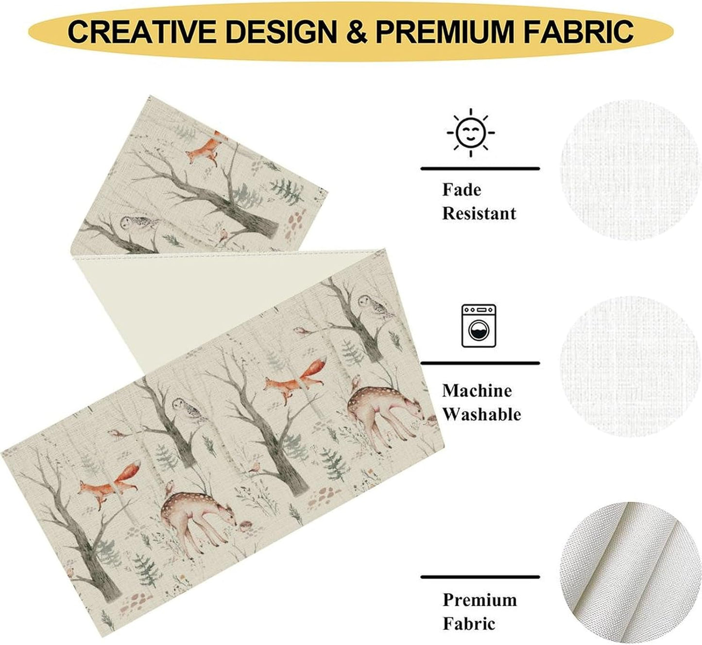 Rustic Woodland Table Runner, Farmhouse Forest Animals Country Lodge Wild Animals Fox Rabbits Table Center Decor for Home Kitchen Dining Patio Holiday Party Indoor Table Decorations, 13"x108" Inch