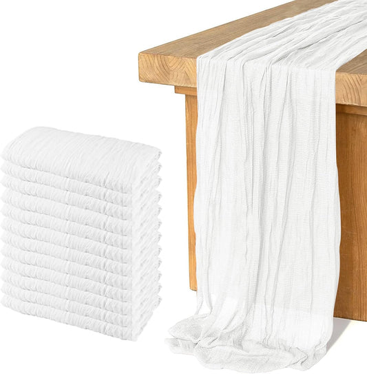 12 Pack Cheesecloth Table Runner, Runner Gauze Boho Wedding Decor Romantic Table Runner for Wedding Birthday Party(35" x 118") (White)