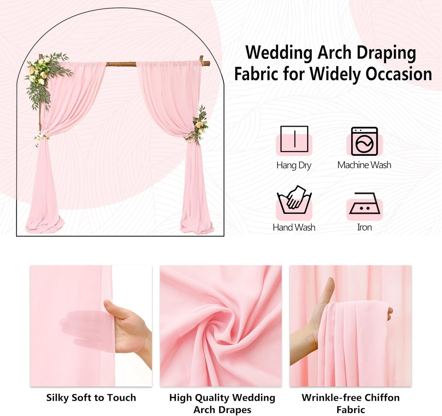 6 Panels Pink Wedding Arch Drapery 28" x 20Ft Wedding Arch Draping Fabric Chiffon Fabric Drape Sheer Backdrop Curtain for Weddings Party Swag Ceremony Birthday Arbor Drapery Reception Ceiling Décor