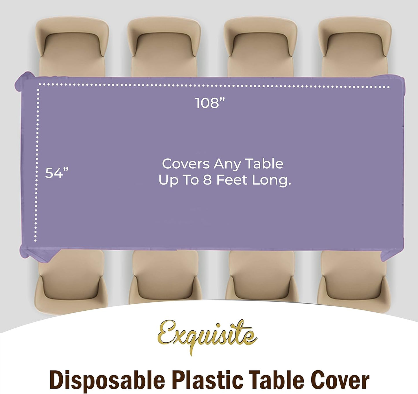 Exquisite 12-Pack Premium Plastic Tablecloth 54in. x 108in. Rectangle Table Cover - Lavender