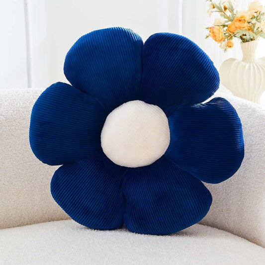 Navy Flower Pillow, 19.6" Cute Flower Shaped Floor Pillow, Aesthetic Floral Plush Daisy Decorative Throw Pillows for Bed Sofa Couch