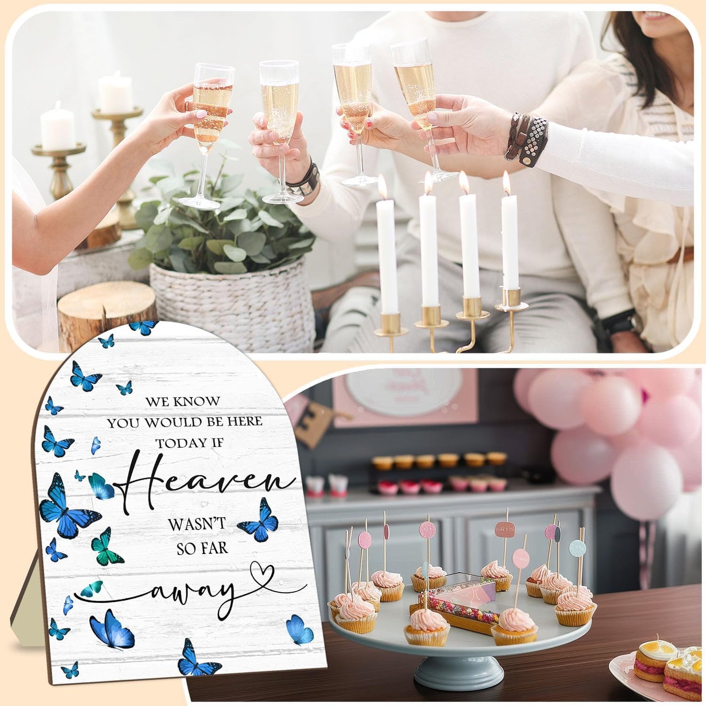 Memorial Sign for Wedding, Bridal Shower Table Decorative Sign, We Know You Would Be Here Today Wooden Sign with Stand, Butterfly Decor Wedding Reception, Event Party Favor Supplies 9 * 11IN