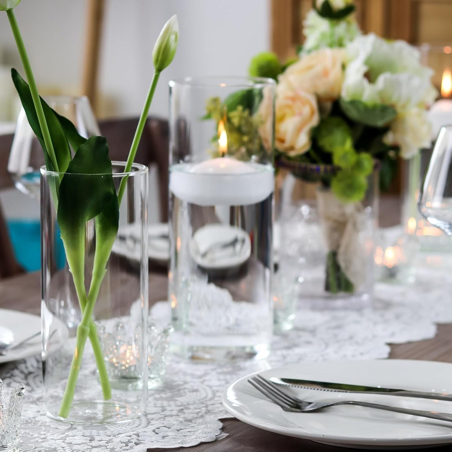 WDHODEC Cylinder Flower Vases 6PCS, Hurricane Candle Holders Pillar Votives Floating Candles Holder, Clear Glass Vase for Wedding Party Decoration 10" 7.8" 6"