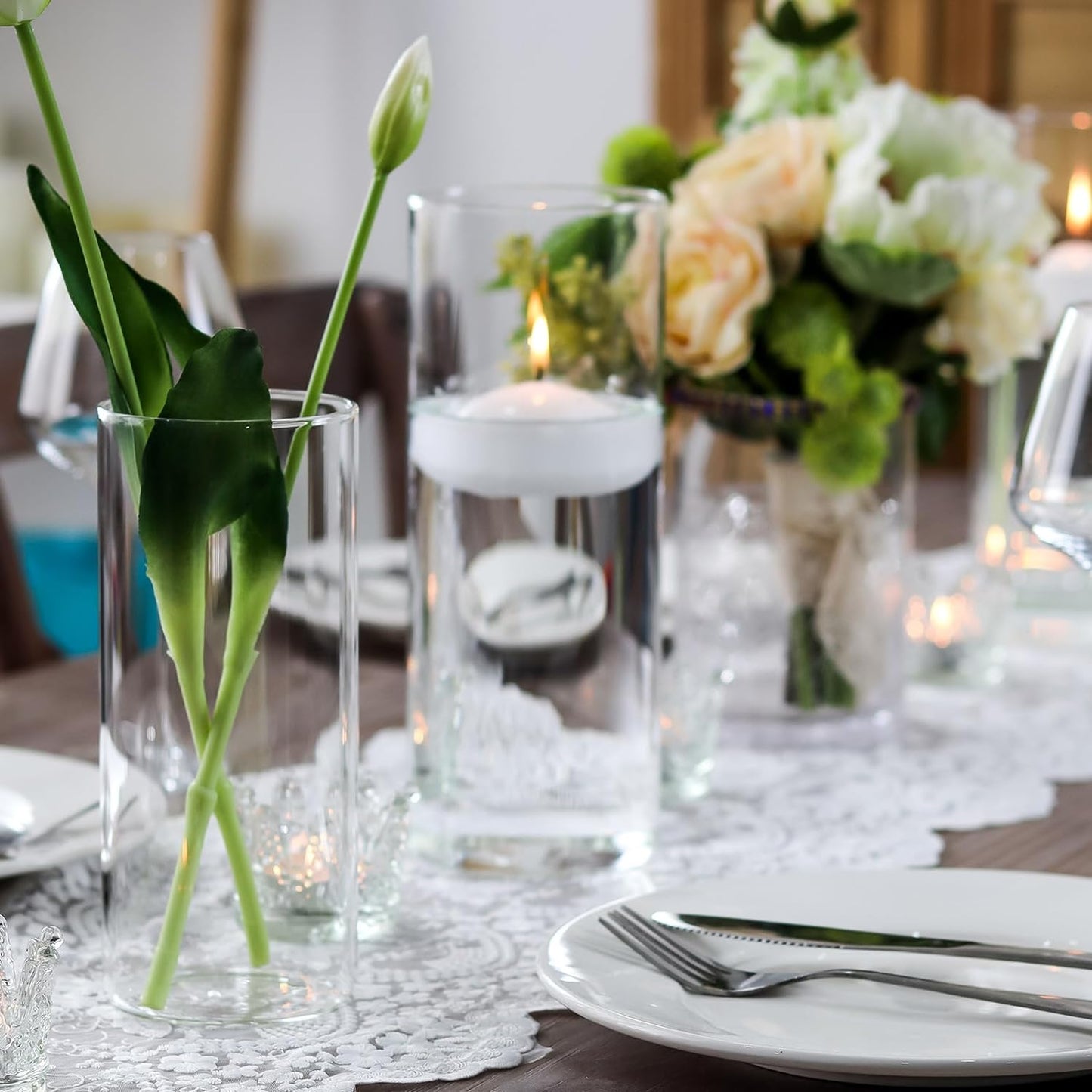 Hurricane Candle Holders 24 PCS Cylinder Flower Vases, Pillar Votives Floating Candles Holder, Clear Glass Vase for Wedding Party Decoration 10" 7.8" 6"