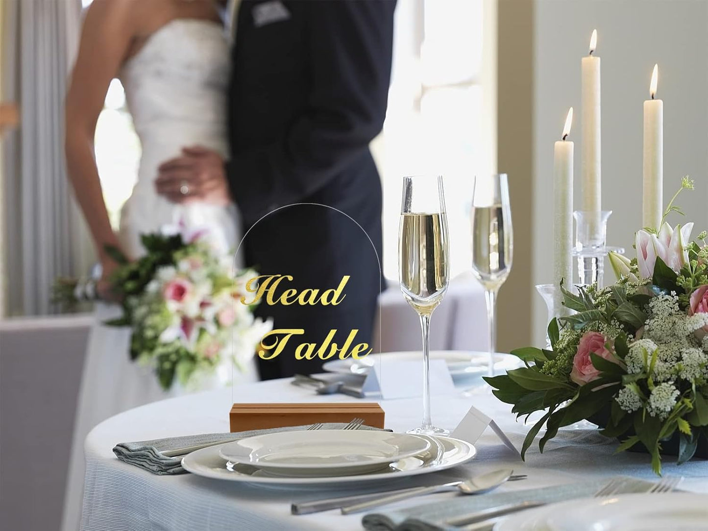 Clear Acrylic Sign with Wooden Stand Table Numbers DIY, 10 Pack Acrylic Sheets Table Signs for Wedding, 4x6 Inch Arch Signs Blank for Restaurant Party Bridal Shower (No printing included)
