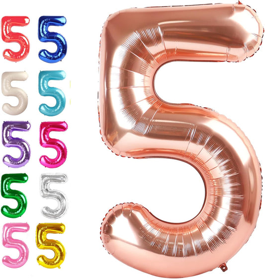 Large Rose Gold 40 Inch Birthday Number 5 Balloon, Rose Gold Five 5th 15 25 35 50 55 Birthday Anniversary Celebration Decorations, Foil Mylar Helium Numbers 5 Balloons Girl Boy Party Supplies