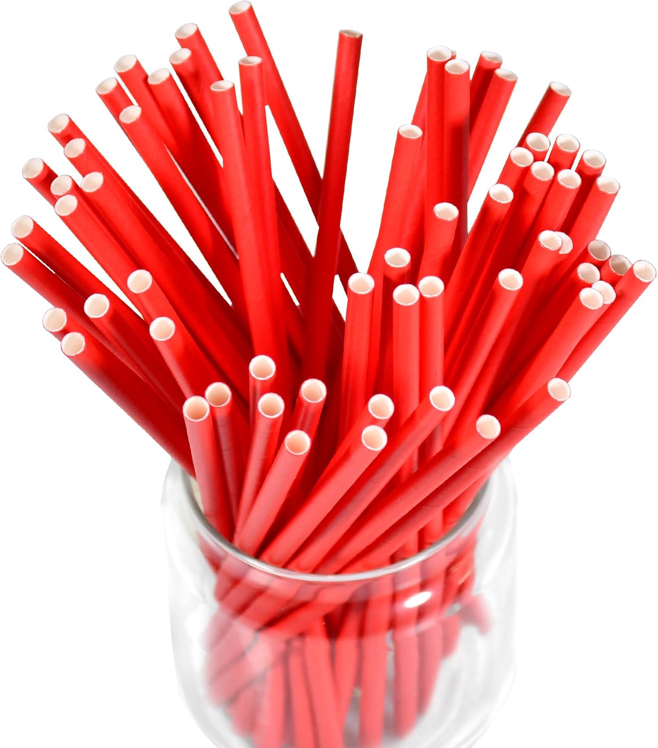 Disposable 7.75 inch Solid Red Paper Straws 100 Counts for Drinking, Decoration, Cake Pops, DIY Arts & Crafts - Eco-friendly