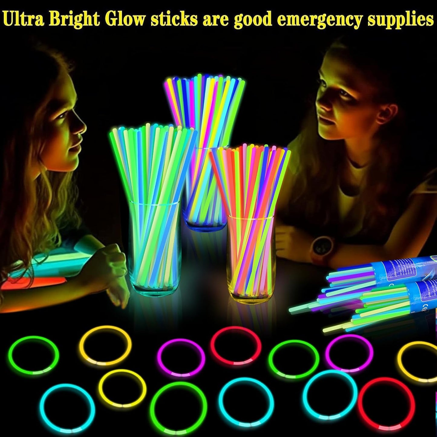 TURNMEON 500 Pack Ultra Bright Halloween Glow Sticks Bulk Party Pack Halloween Glow In The Dark Halloween Party Supplies Favors Glow Sticks Necklaces Bracelets with Connectors 8" Glow stick Light Up