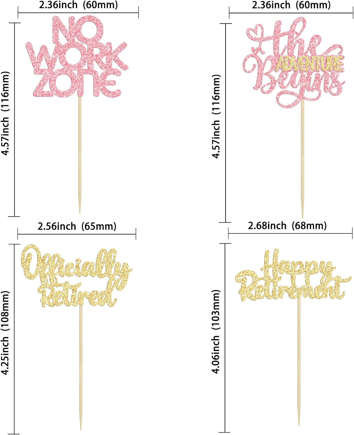 24Pcs Happy Retirement Cupcake Toppers Officially Retired Cake Toppers No Work Zone Adventure Begins Cupcake Picks Retirement Theme Farewell Birthday Party Decorations Supplies PInk Gold