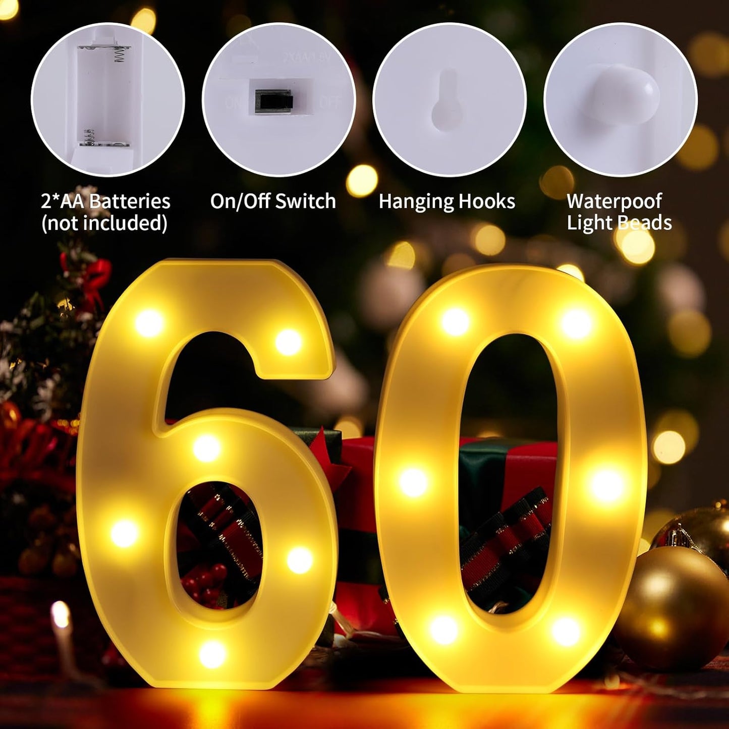60th Birthday Decorations for Women Men,Happy 60 Birthday Decorations for Centerpieces Table,60 Light Up Numbers Sign Led for Party Backdrop Wall Decor for Wedding Anniversary Home