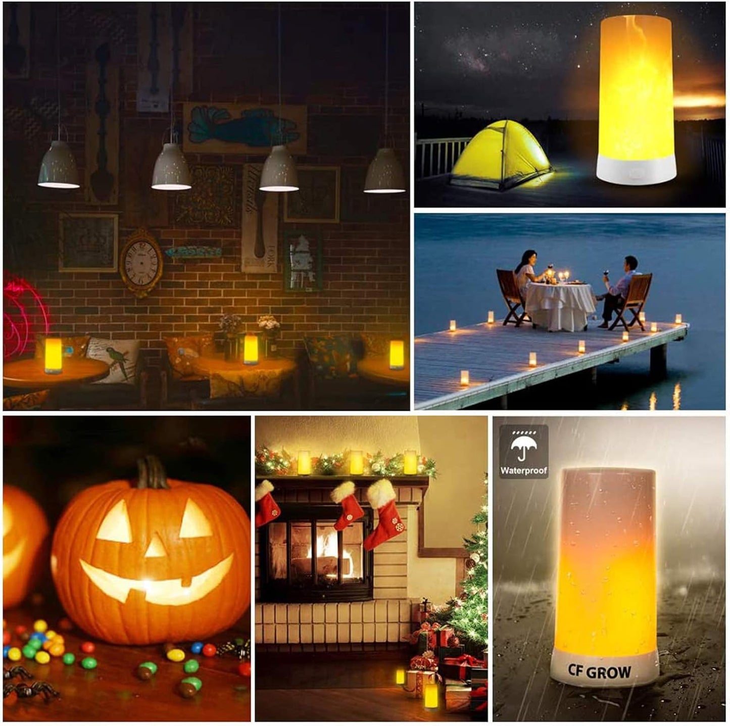 LED Flame Effect Light, USB Rechargeable Outdoor Flame Table Lamp Waterproof Dimmable 4 Modes Lantern with Gravity Sensing Effect IR Wireless Remote&Timer, For Halloween Room Party Bar Decor