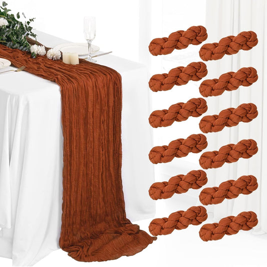 12Pcs Terracotta Cheesecloth Table Runner 120 Inch10FT Terracotta Color Rustic Boho Cheesecloth Table Runnerfor Wedding Party Baby Shower Birthday Home Decor Holiday Decorations
