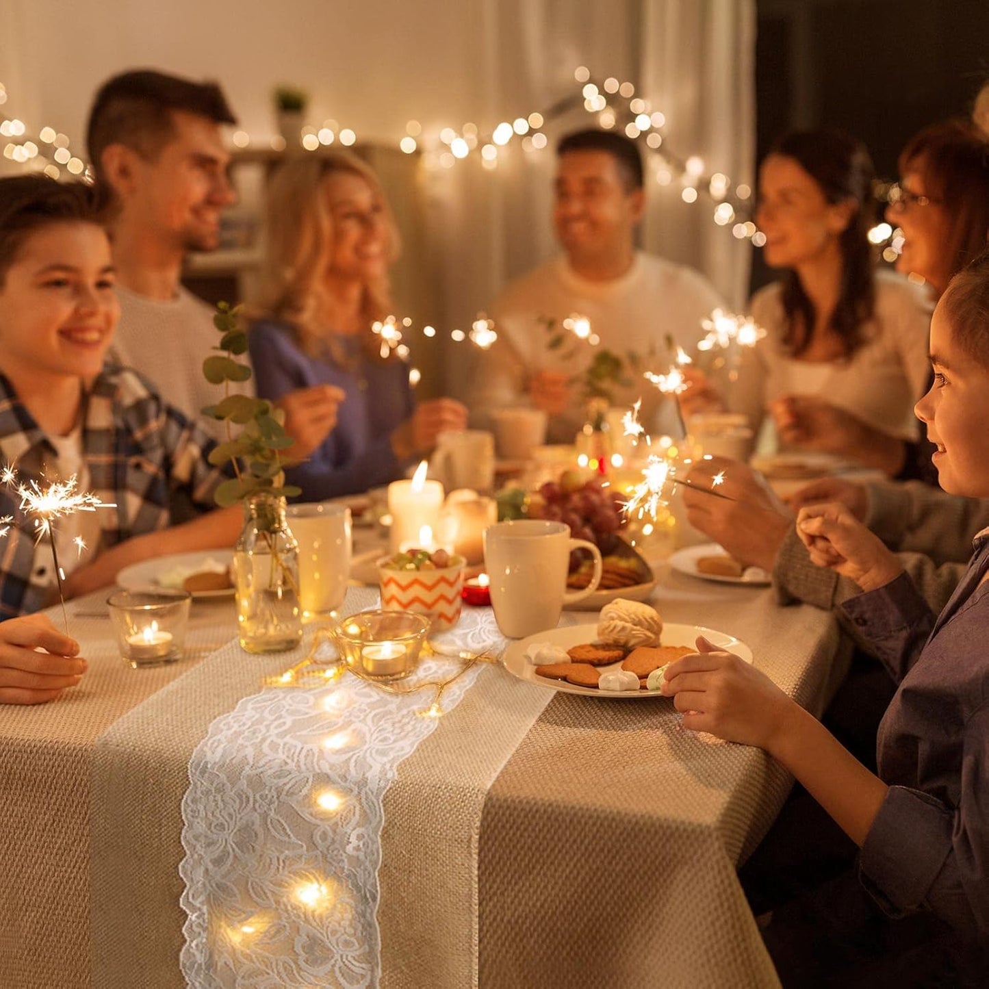 Xinnun 6 Pack Burlap Table Runner with LED String Lights, Modern Rustic Lace Natural Vintage Boho Jute Wedding Table Decor for Farmhouse Thanksgiving Christmas(Modern Neutral,12x70 Inches)