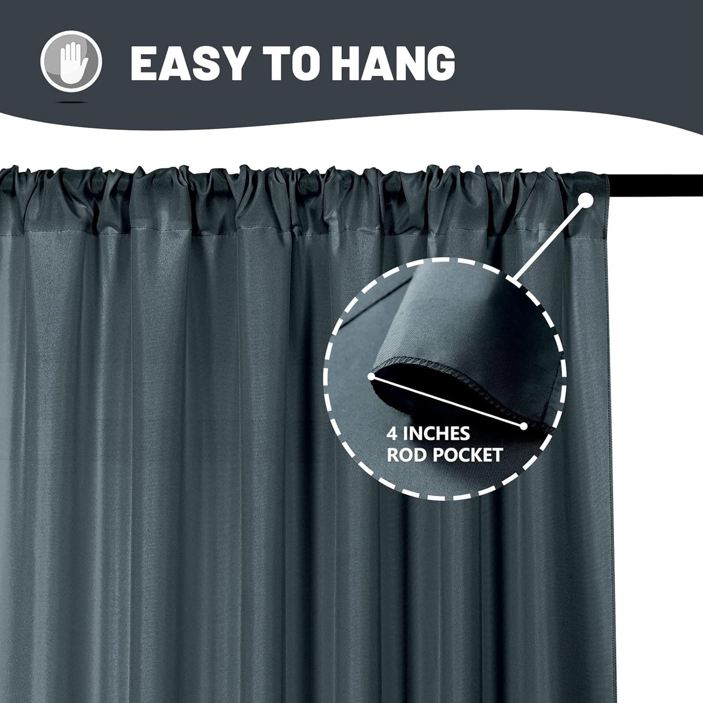 MYSKY HOME 10ft x 10ft Bluish Grey Curtains for Parties, Weddings, Stage, 5ft x 10ft, 2 Panels