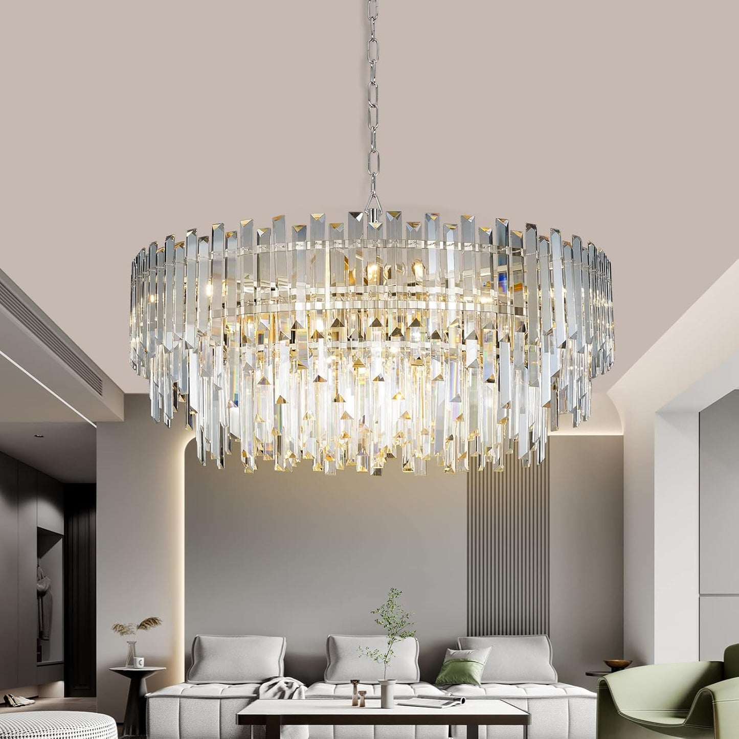 Crystal Chandelier Lighting 31'' for Dining Rooms Bedroom Foyer Entryway Ceiling Hanging Pendant Chandelier Light Fixture Lamp