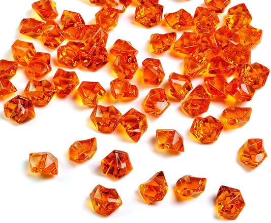 HappyFiller Fall Harvest Decor Orange Fake Ice Rocks Acrylic Chunks,Pirate Treasure Gems Stone,Vase Fillers,Resin Arts Crafts,Faux Crystal Dazzler,Centerpieces,Table Scatter,Home Decoration,14 OZ
