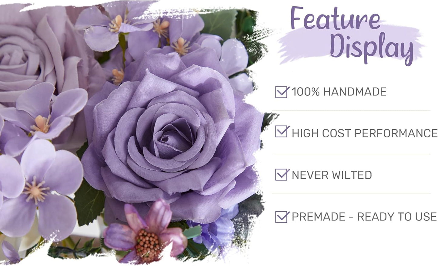 Wedding Arch Flowers with Drapes Kit (Pack of 4) - 2pcs Artificial Lilac Deluxe Swag with 2pcs Sheer Drapes for Wedding Ceremony Arbor Reception Backdrop Rose Floral Decoration